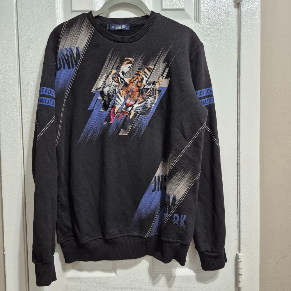 Men's Club JU Black & Blue Tiger Graphic Sweatshirt‎ M